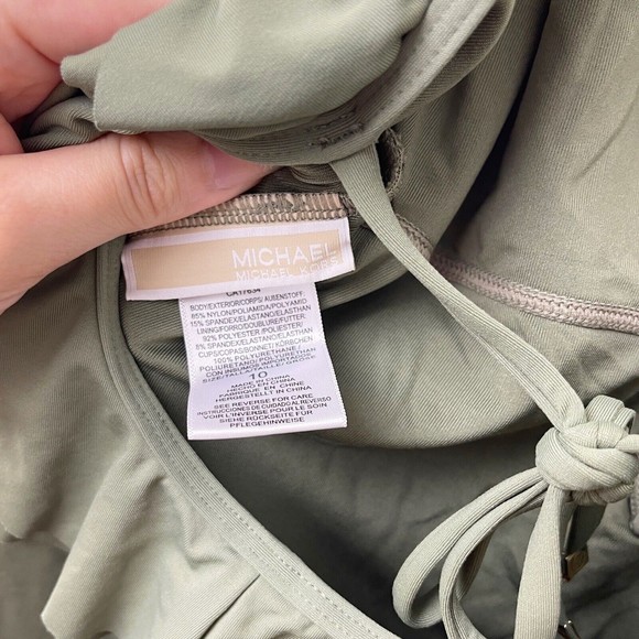 Michael Kors One piece bathing suit Green with ruffle Size 10 V-neck No padding - Picture 4 of 4